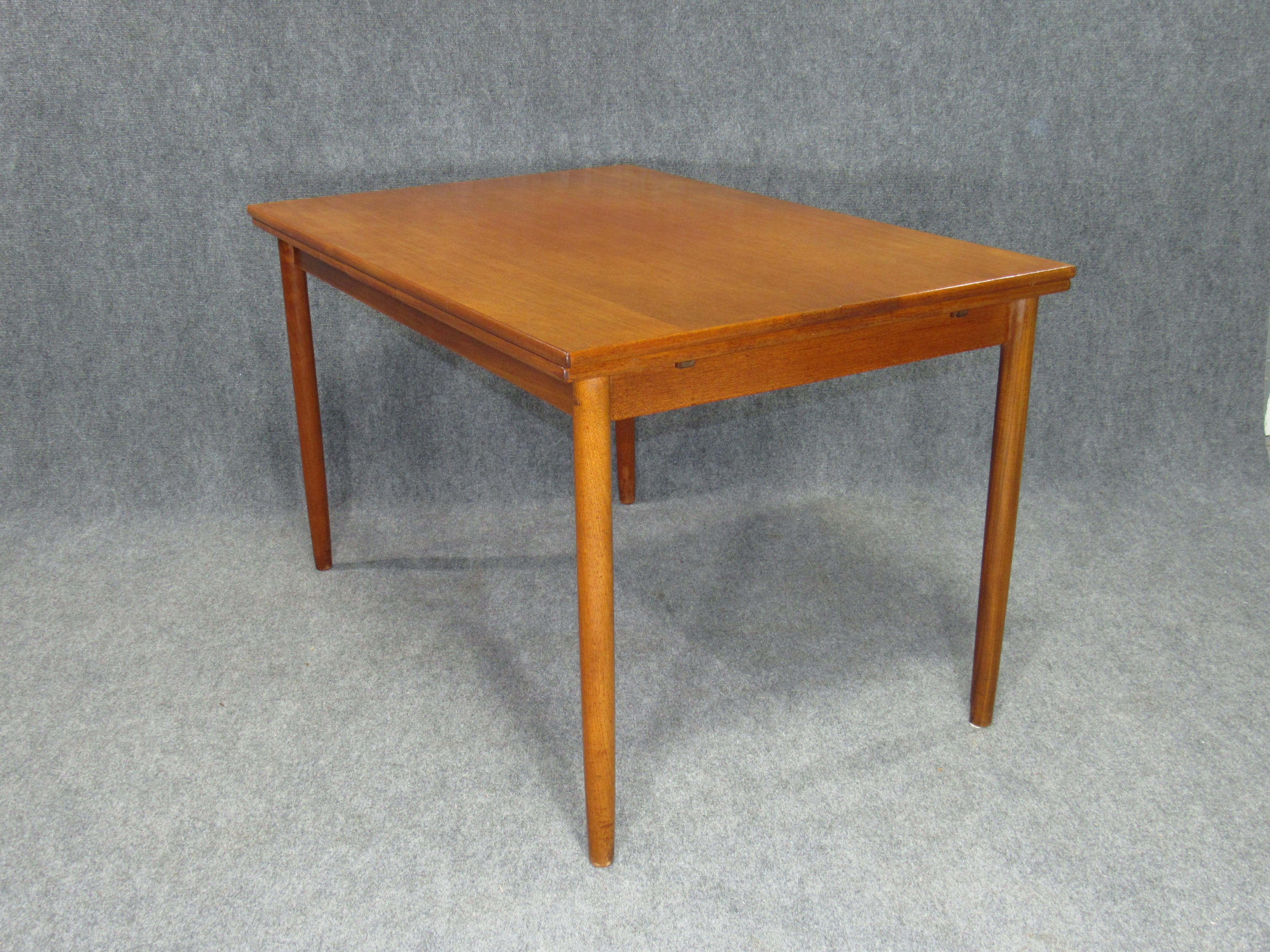 Danish Modern Teak Dining Table with Pull Out Leaves In Fair Condition In Belmont, MA