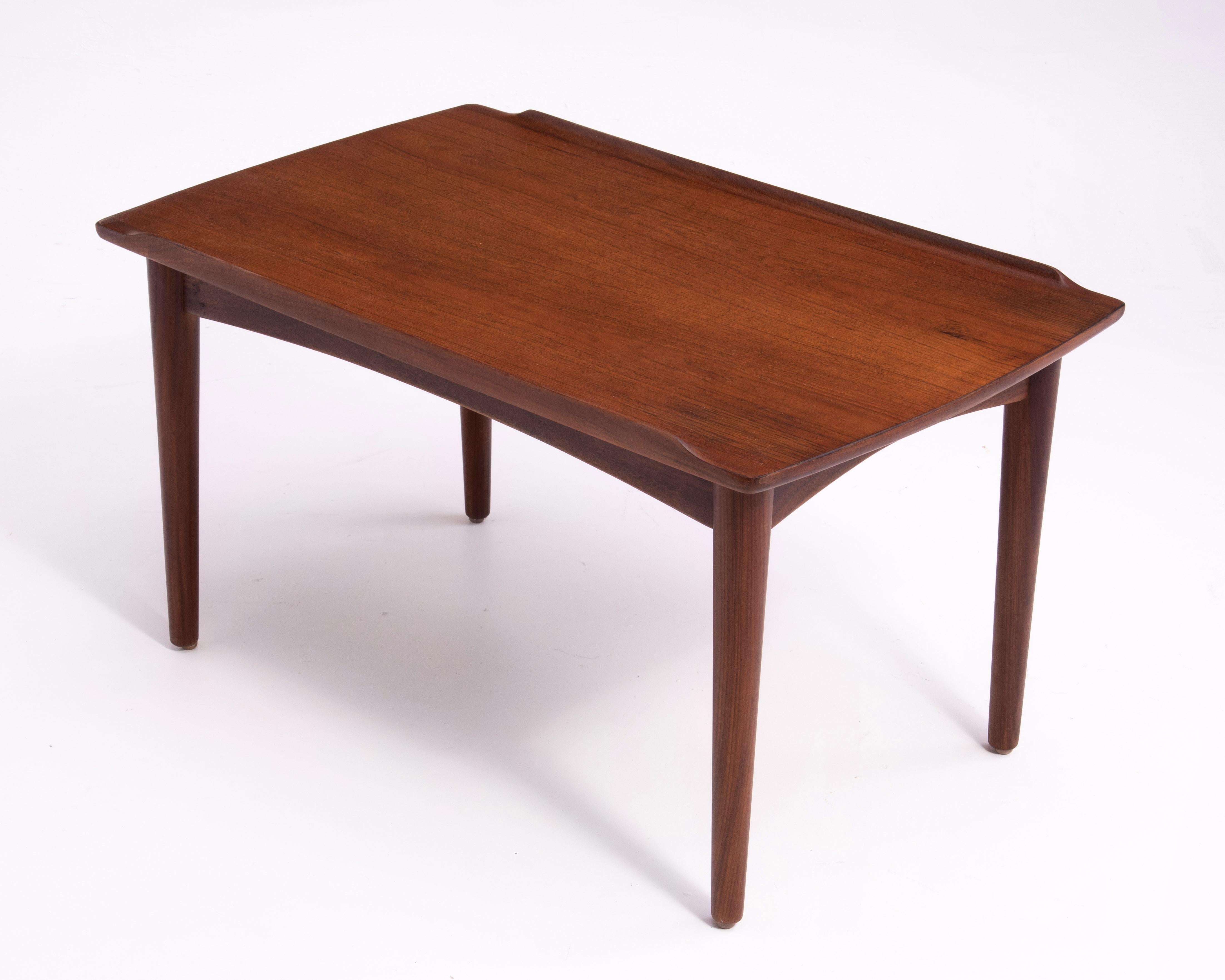 Late 20th Century Danish Modern Teak Dowel Leg Side Table After Grete Jalk Marked B. J. 1970s For Sale