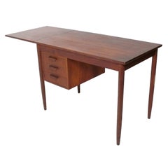 Danish Modern Teak Drop Leaf Desk Ingenius Design with Sliding Drawer Box