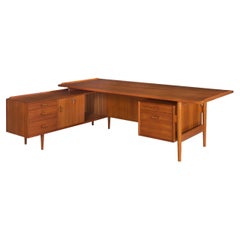 Danish Modern Teak Executive Desk with Credenza Return by Arne Vodder for Sibast