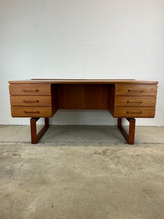 Danish Modern Teak Executive Writing Desk with Sled Legs
