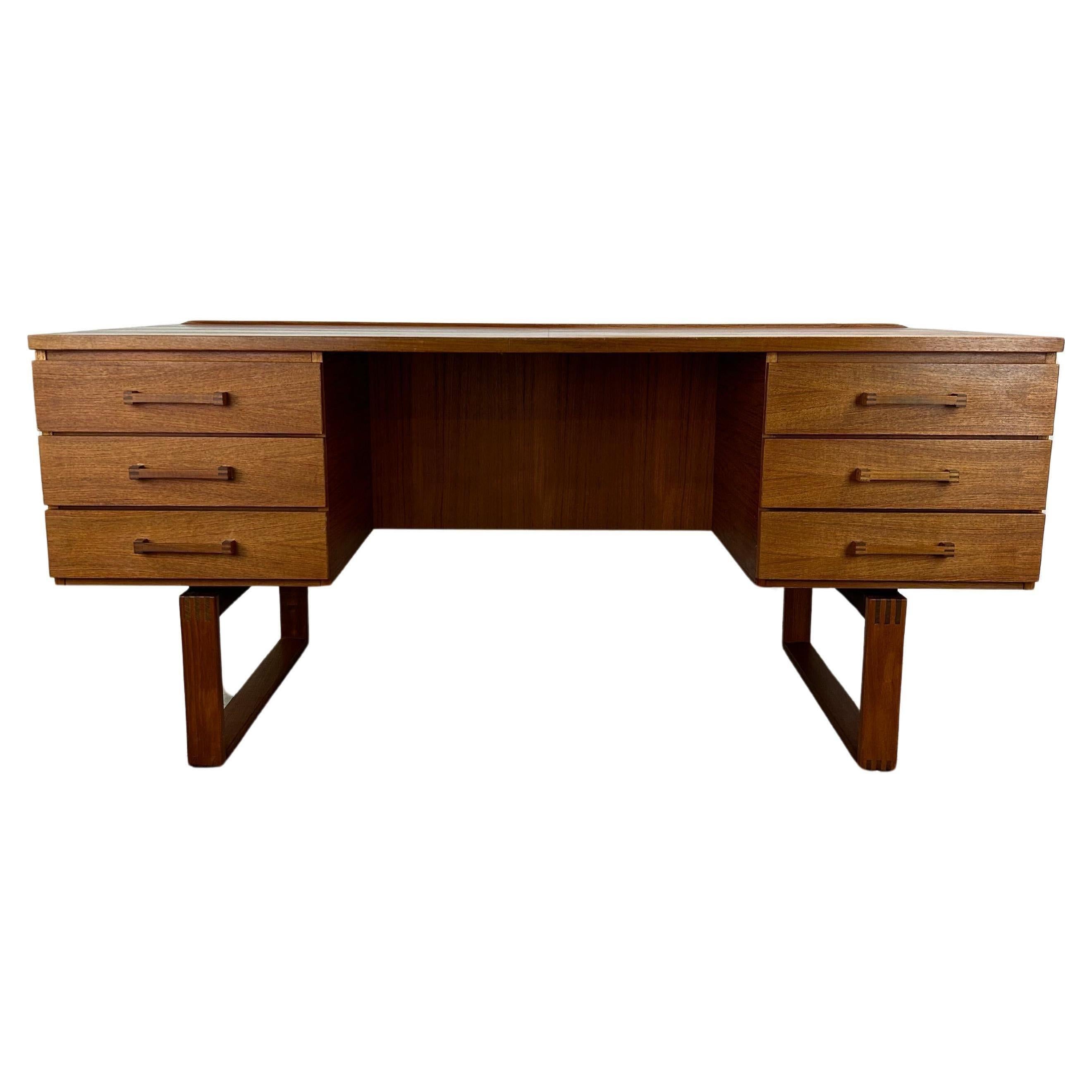 Danish Modern Teak Executive Writing Desk with Sled Legs