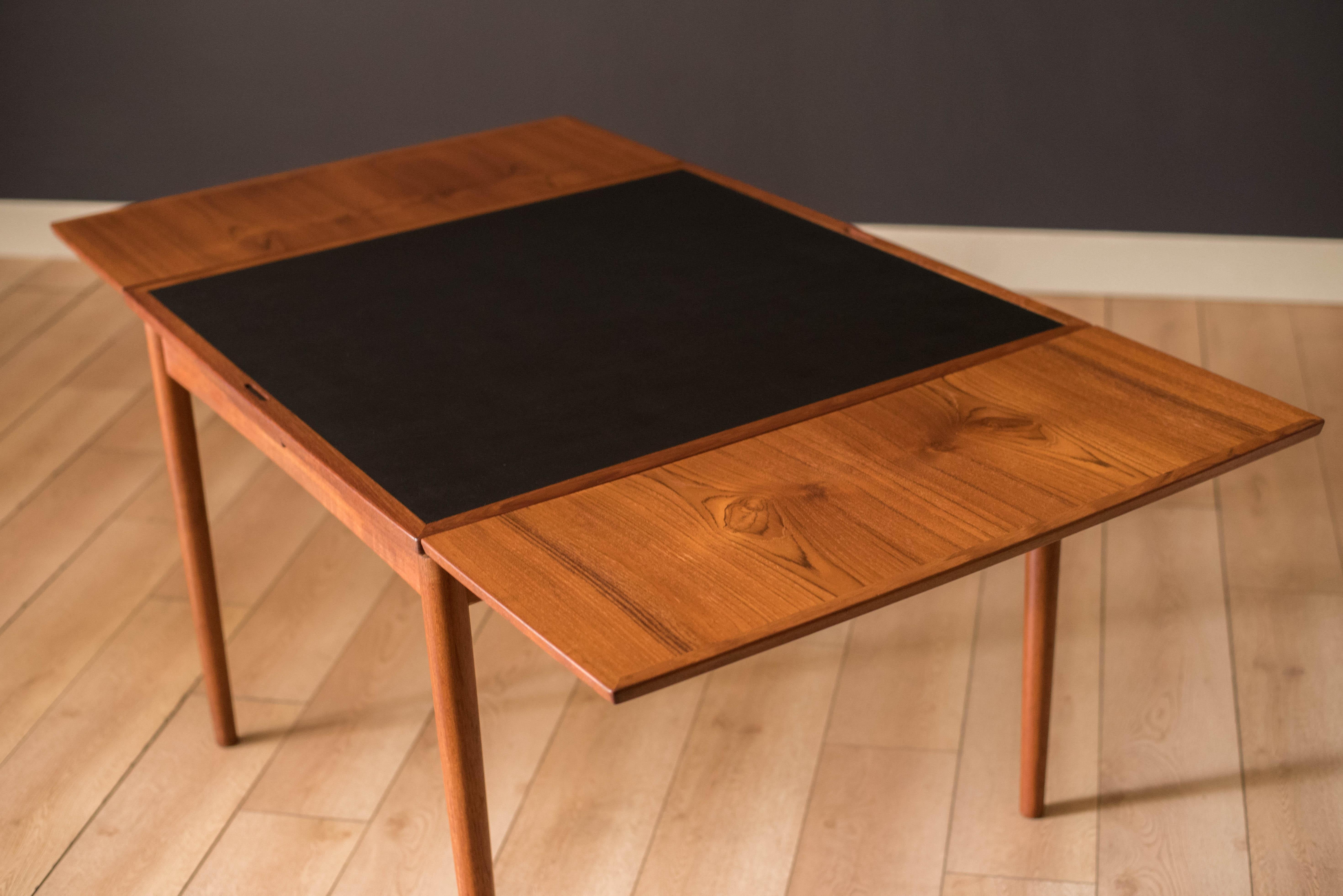 Mid-20th Century Danish Modern Teak Flip Top Extension Game Dining Table by Hundevad & Co. 