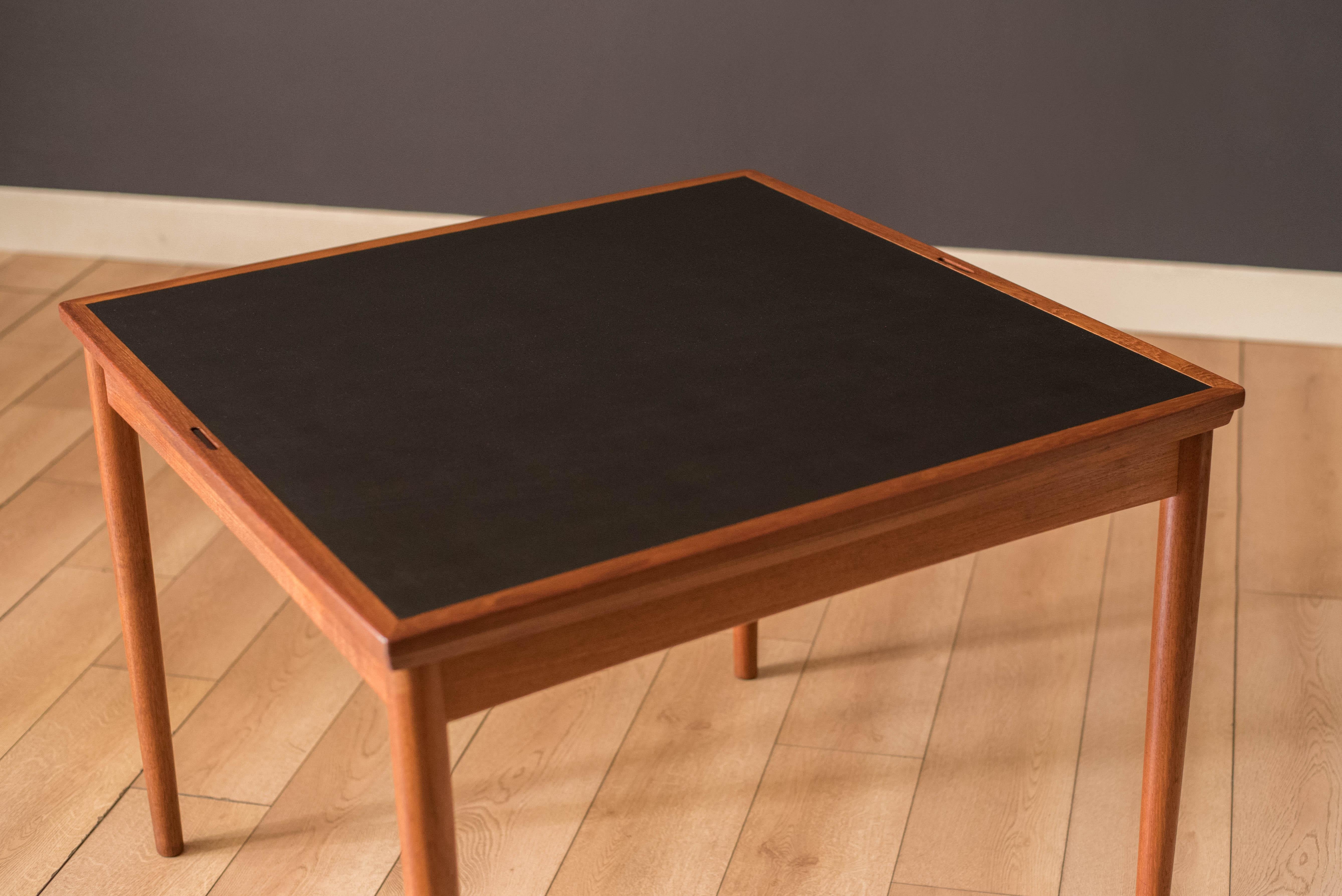 Naugahyde Danish Modern Teak Flip Top Extension Game Dining Table by Hundevad & Co.