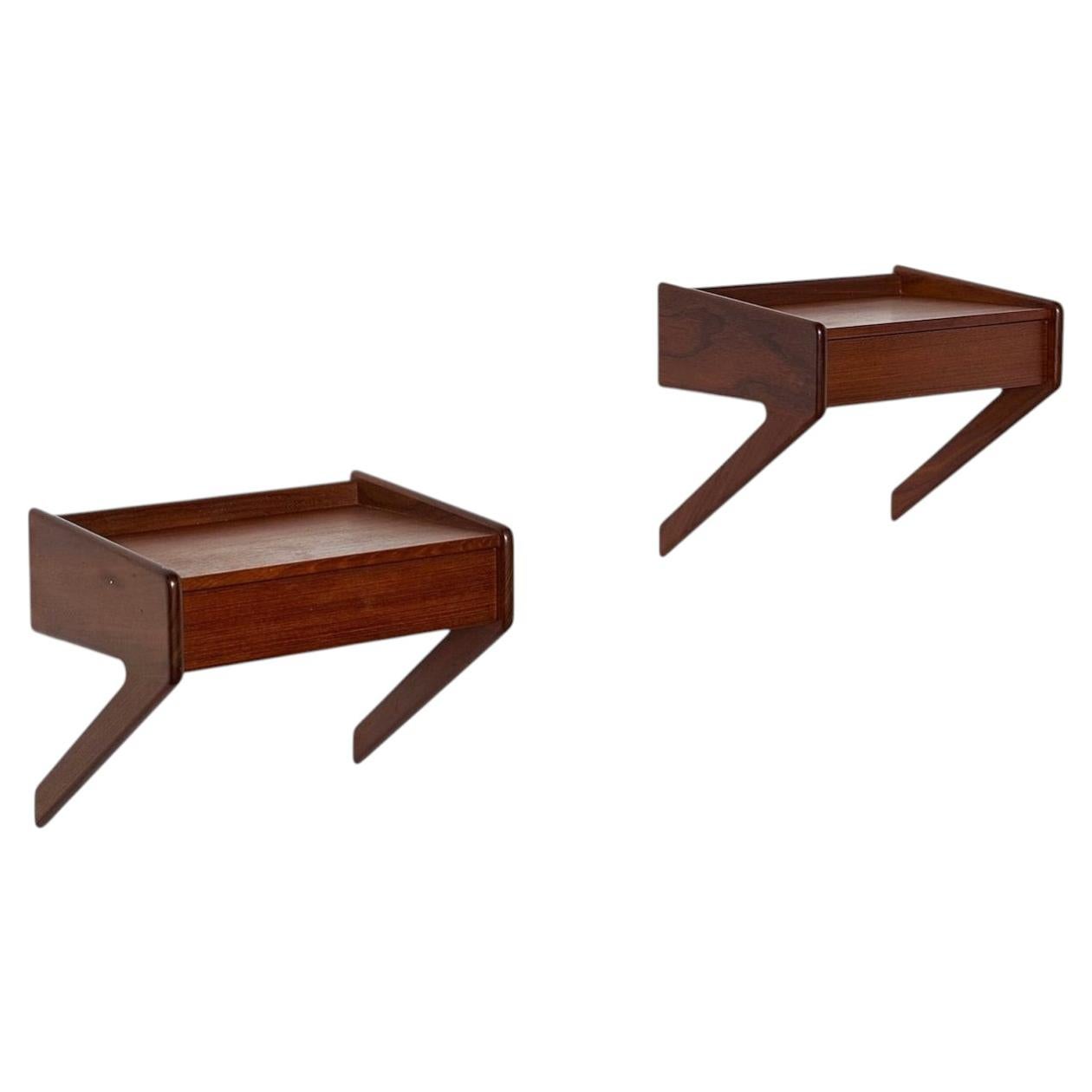 Comodini sospesi in teak in stile moderno danese di Sigfred Omann, design degli anni ’60 in vendita