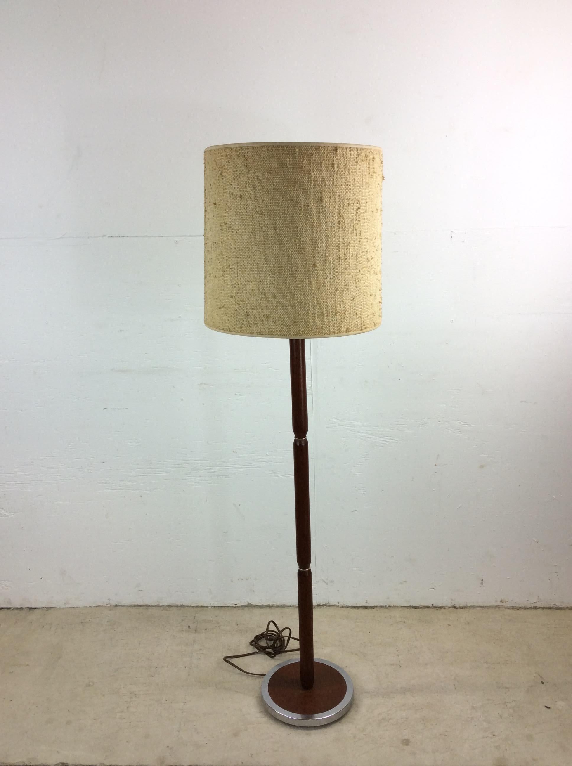Danish Modern Teak Floor Lamp with Chrome Accented Base In Excellent Condition For Sale In Freehold, NJ
