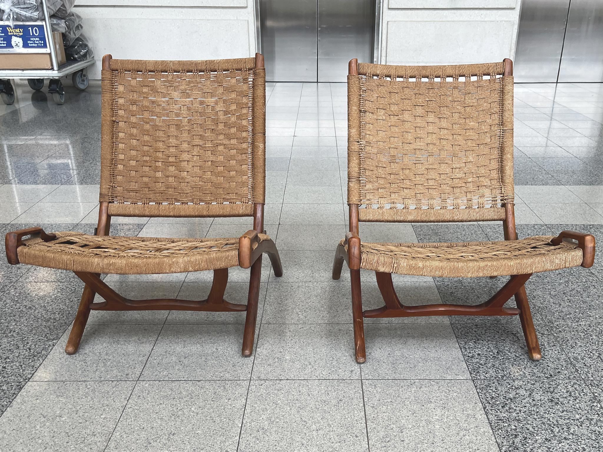 Danish Modern Teak Folding Chairs in the Style of Ebert Wels - A Pair In Good Condition For Sale In New York, NY