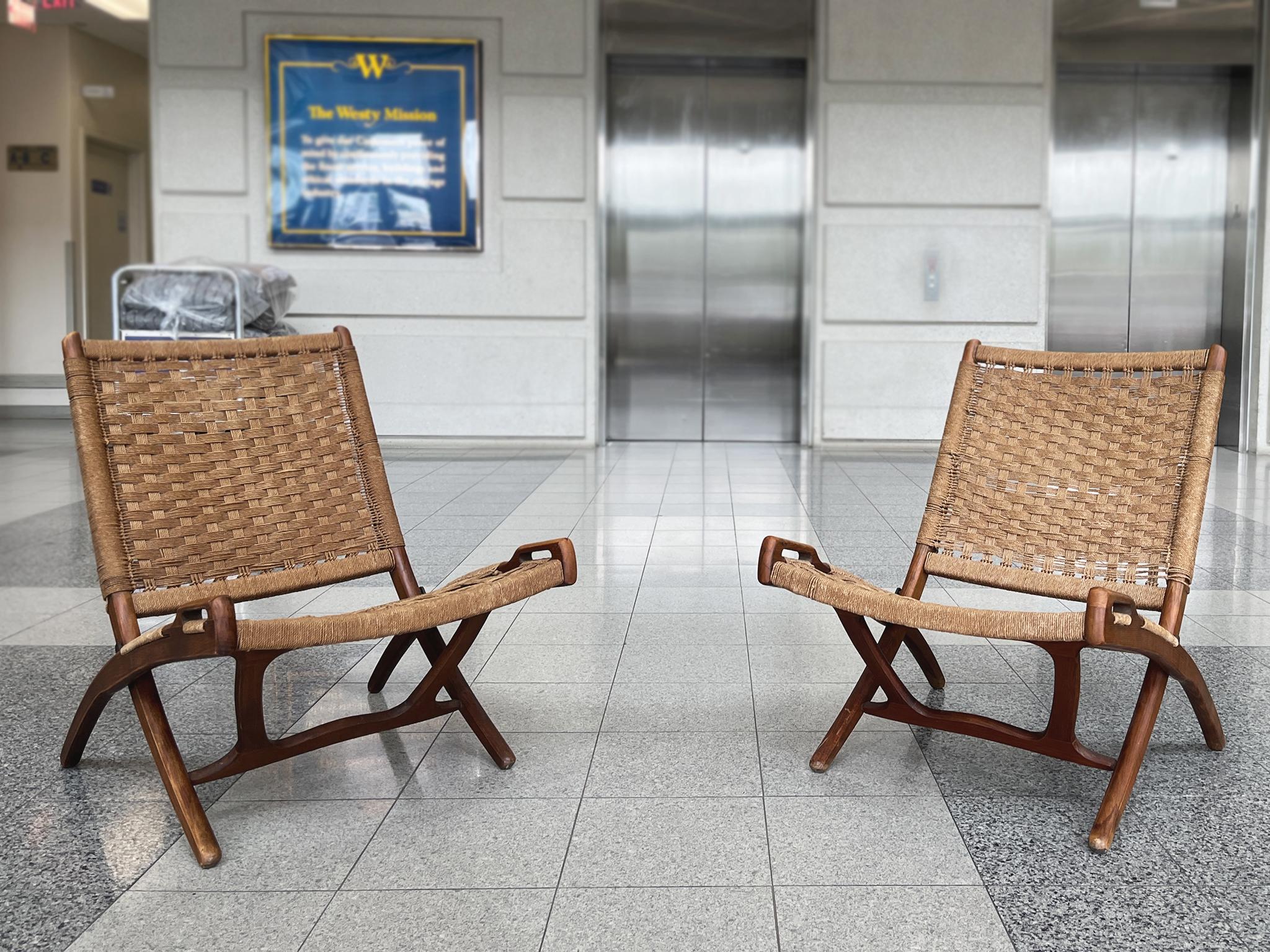20th Century Danish Modern Teak Folding Chairs in the Style of Ebert Wels - A Pair For Sale