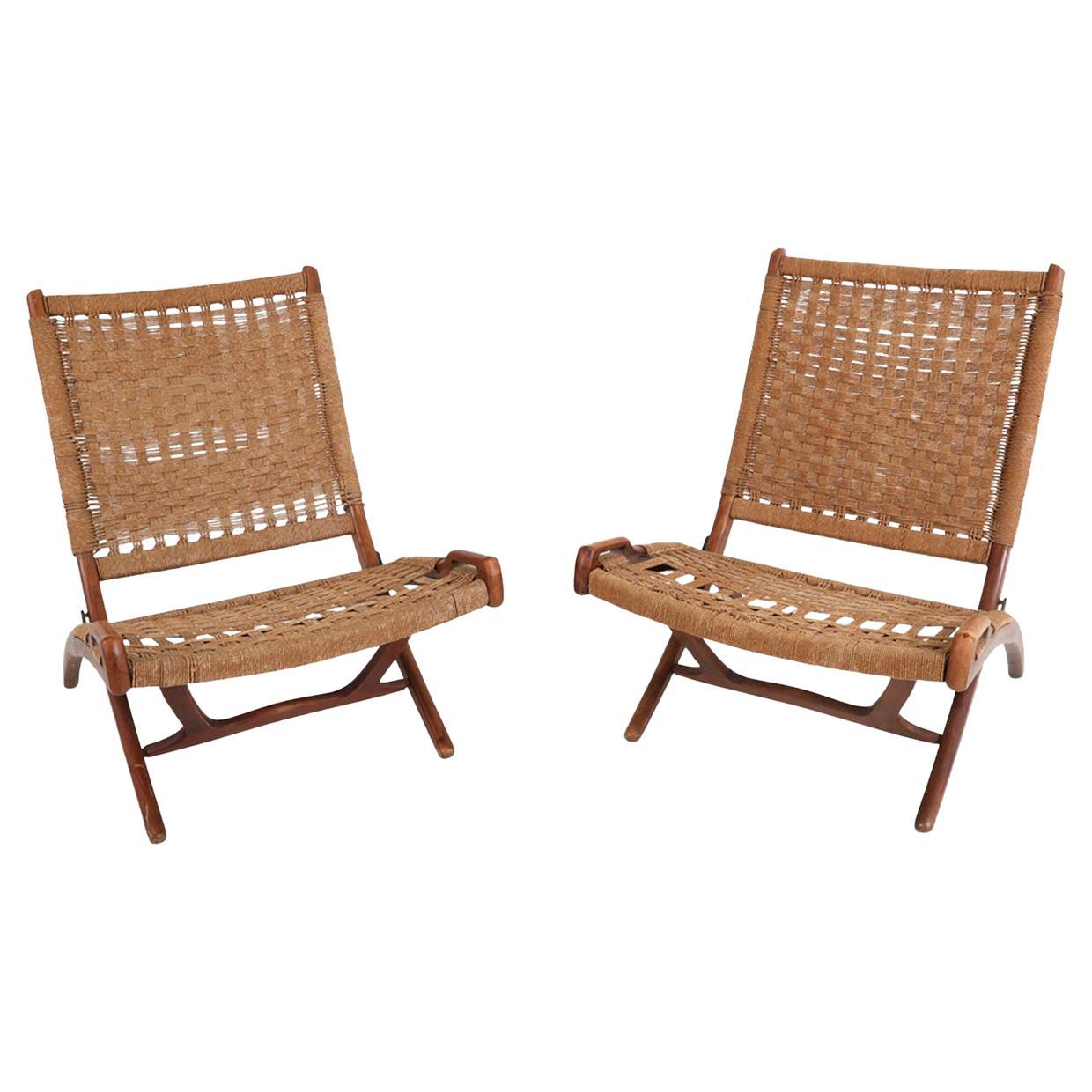 Danish Modern Teak Folding Chairs in the Style of Ebert Wels - A Pair For Sale