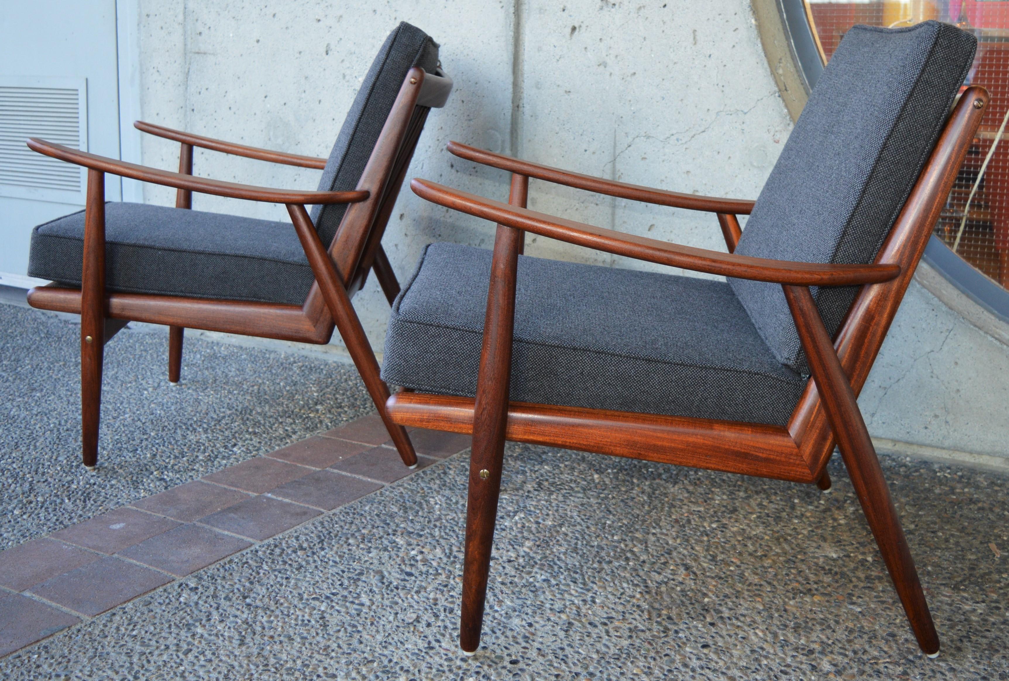 Danish Modern Teak Frame Boomerang Sofa & Pair of Lounge Chairs in New Kravdrat For Sale 5
