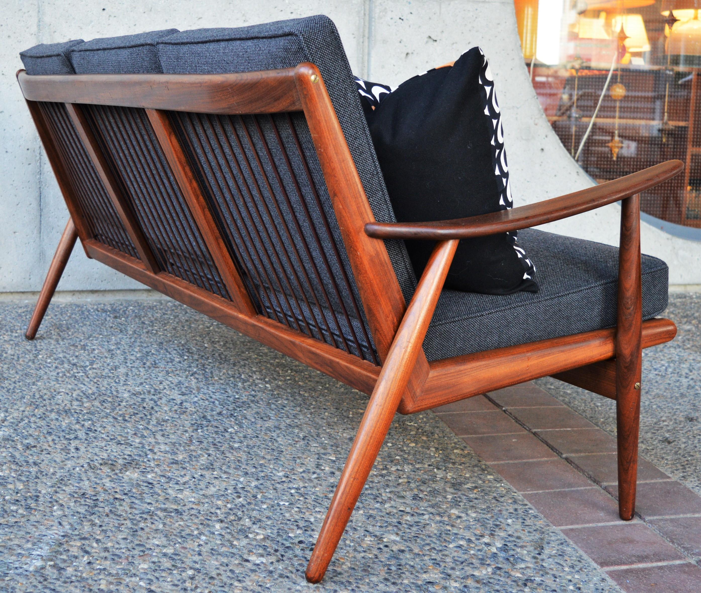 Danish Modern Teak Frame Boomerang Sofa & Pair of Lounge Chairs in New Kravdrat For Sale 6