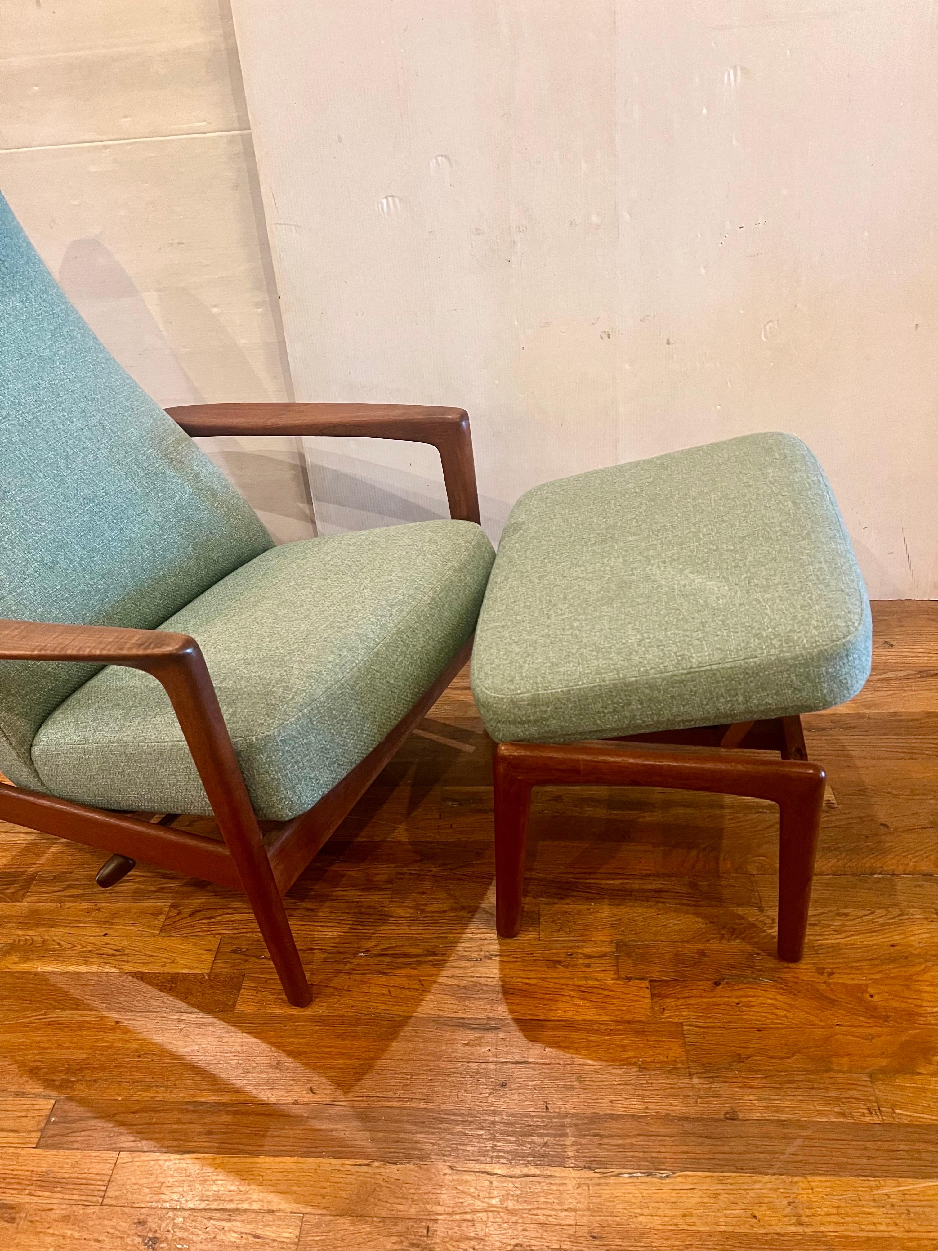 Scandinavian Modern Danish Modern Teak Frame Dux Recliner & Ottoman by Folke Ohlsson
