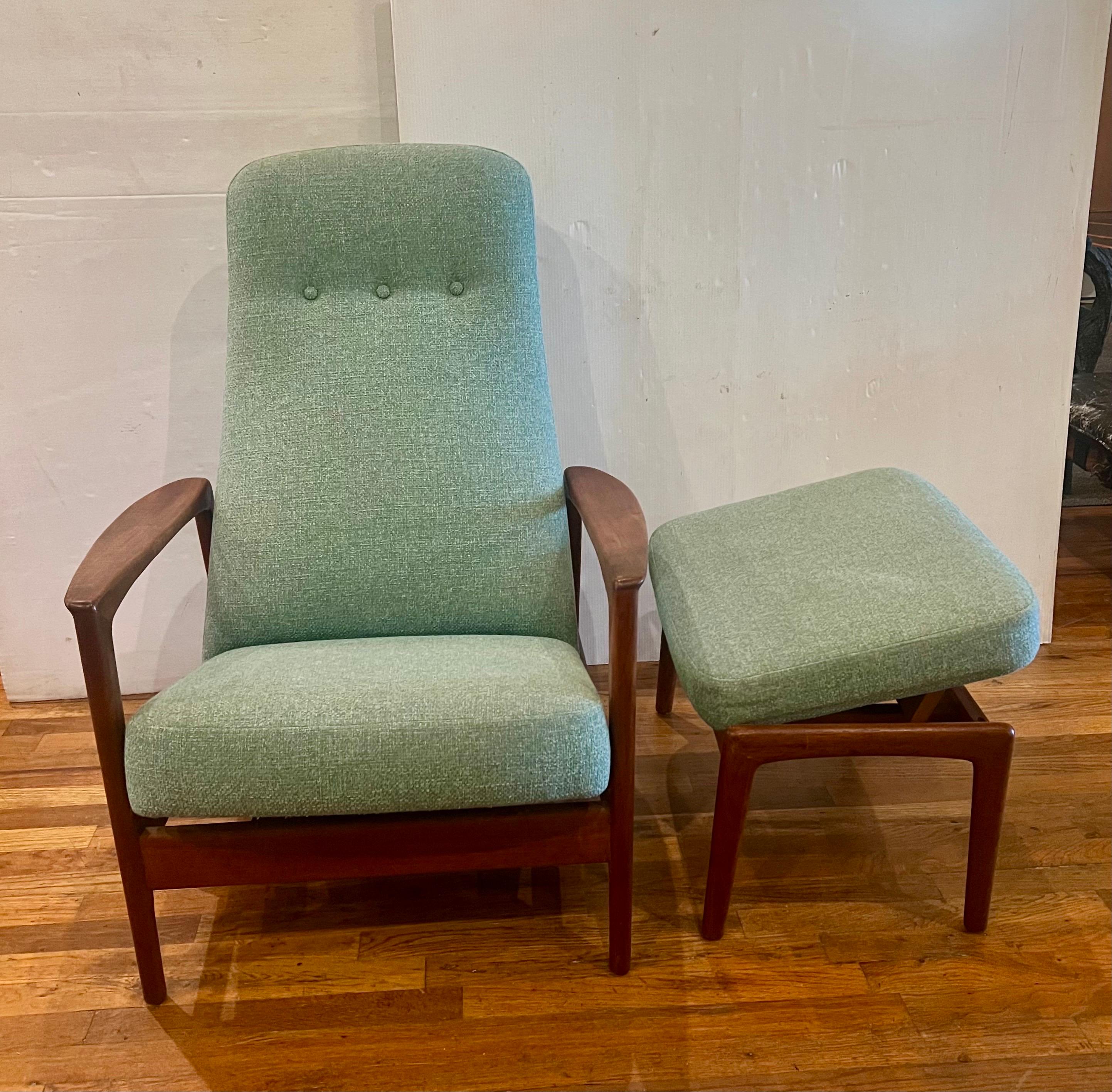 Swedish Danish Modern Teak Frame Dux Recliner & Ottoman by Folke Ohlsson