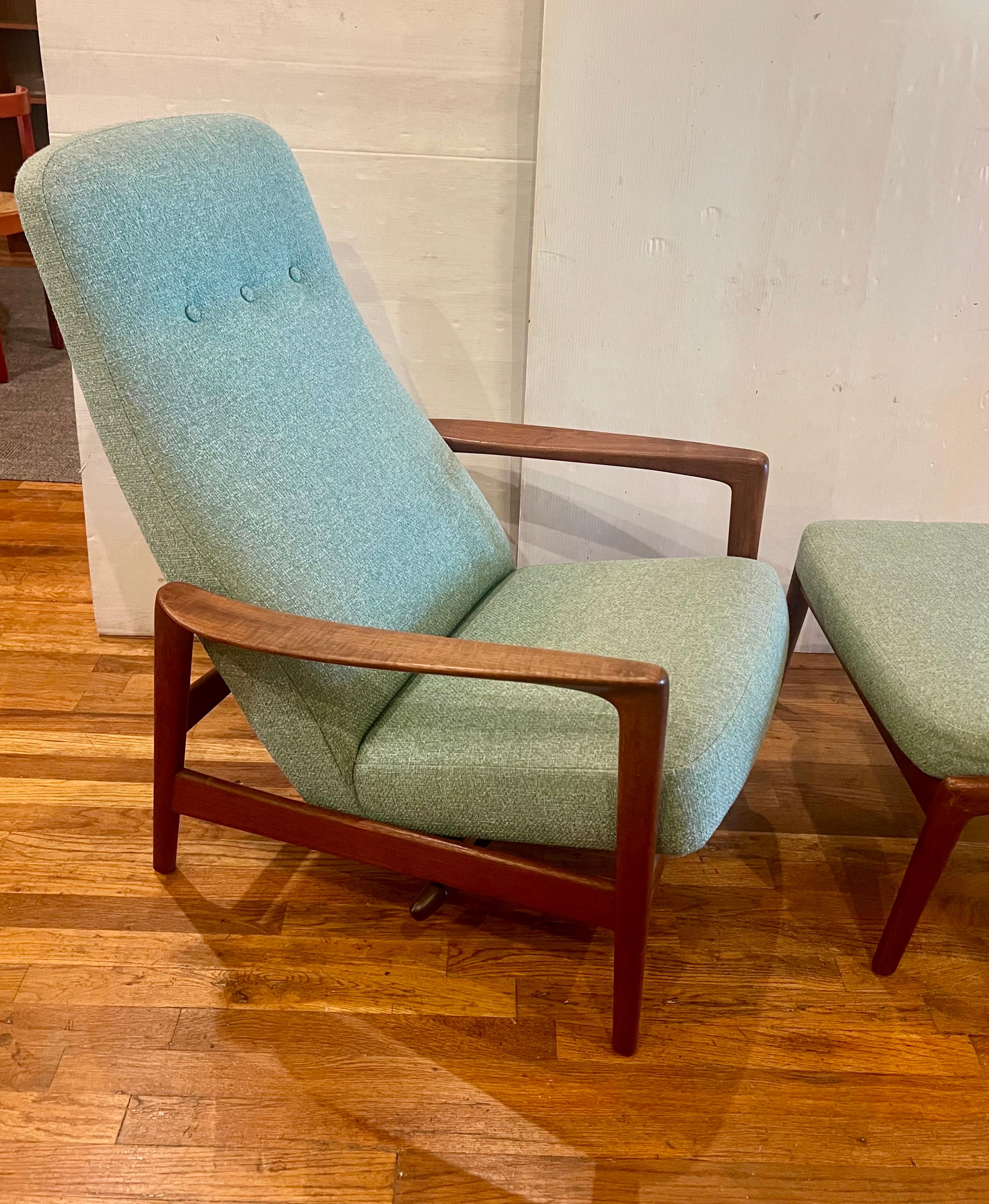 20th Century Danish Modern Teak Frame Dux Recliner & Ottoman by Folke Ohlsson