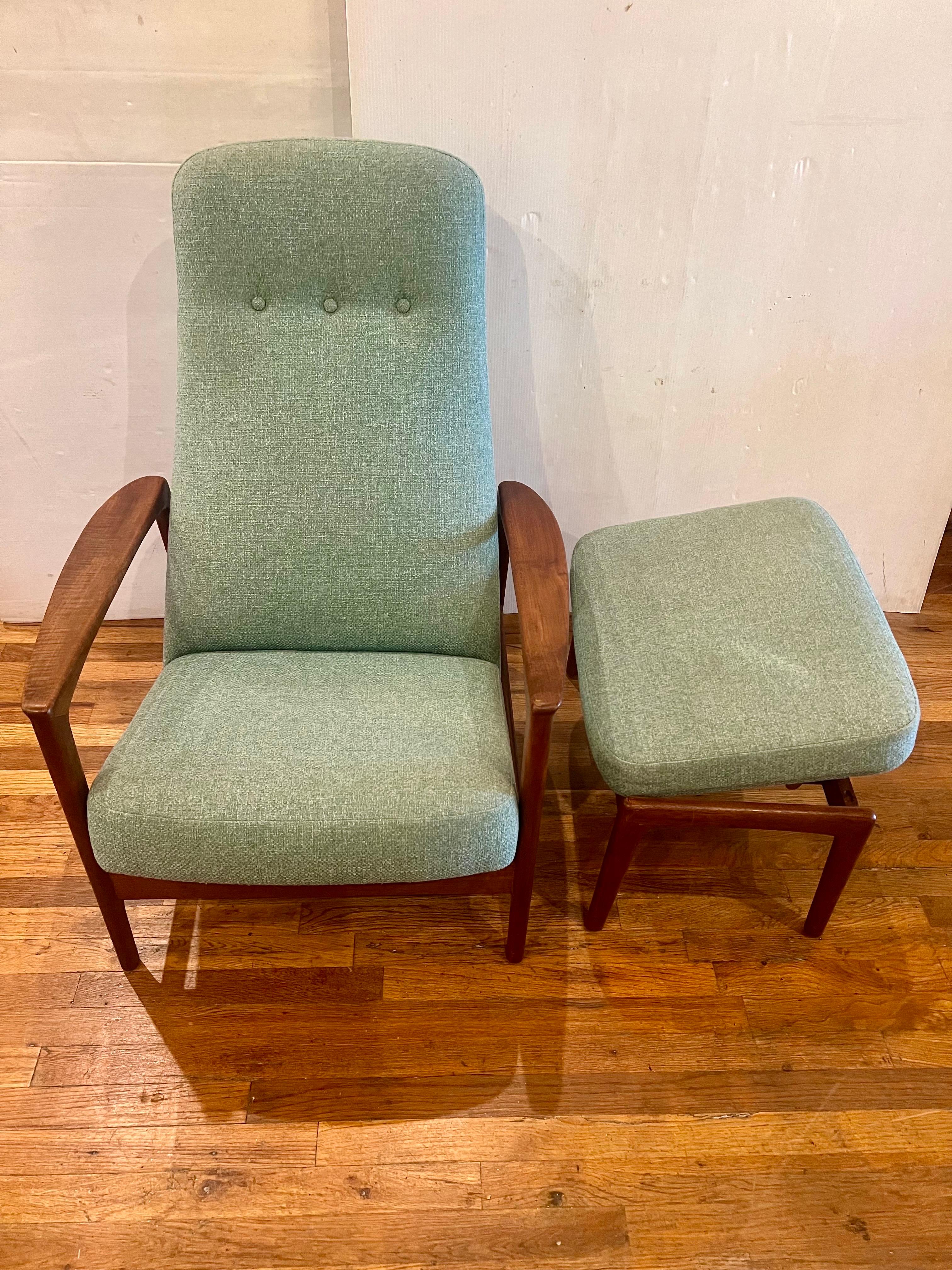 Danish Modern Teak Frame Dux Recliner & Ottoman by Folke Ohlsson 1
