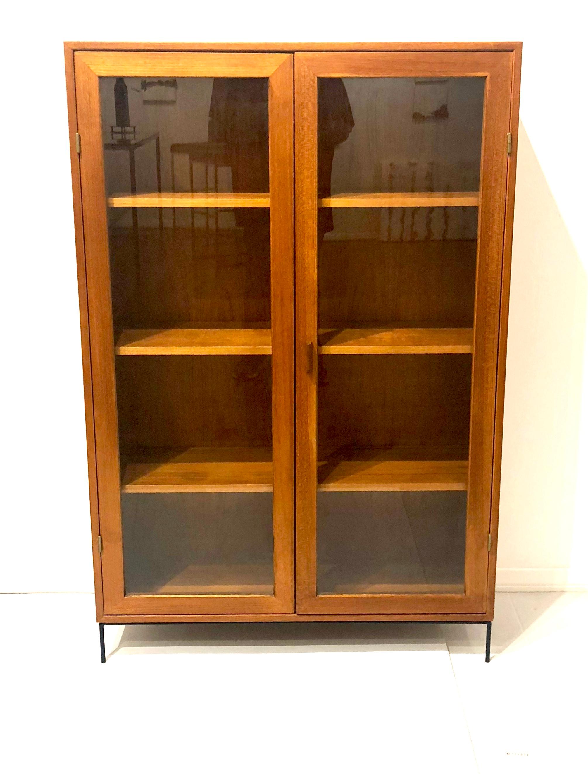 Danish Modern Teak Glass Bookcase by Dyrlund on Solid Iron Base 2