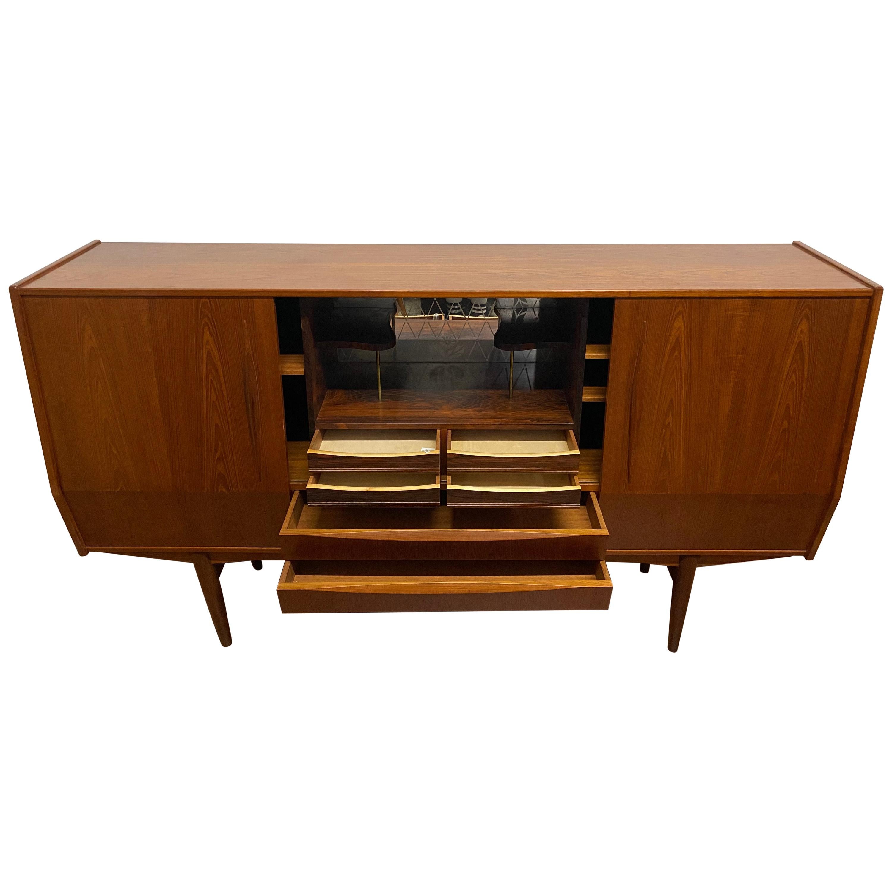 Danish Modern Teak High Board Sideboard Buffet For Sale at 1stdibs