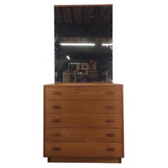 Danish Modern Teak Highboy Dresser with Mounted Mirror