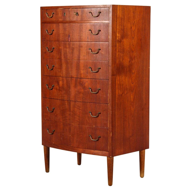 Danish Modern Teak Highboy Chest Of Drawers with Quarter Profile Pulls
