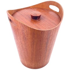 Vintage Danish Modern Teak Ice Bucket with Aluminum Insert