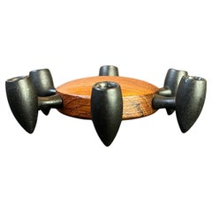 Dänischer moderner 6-Arm-Kerzenhalter aus Teakholz und Eisen mit Krabbenmotiv von Digsmed, ca. 1969