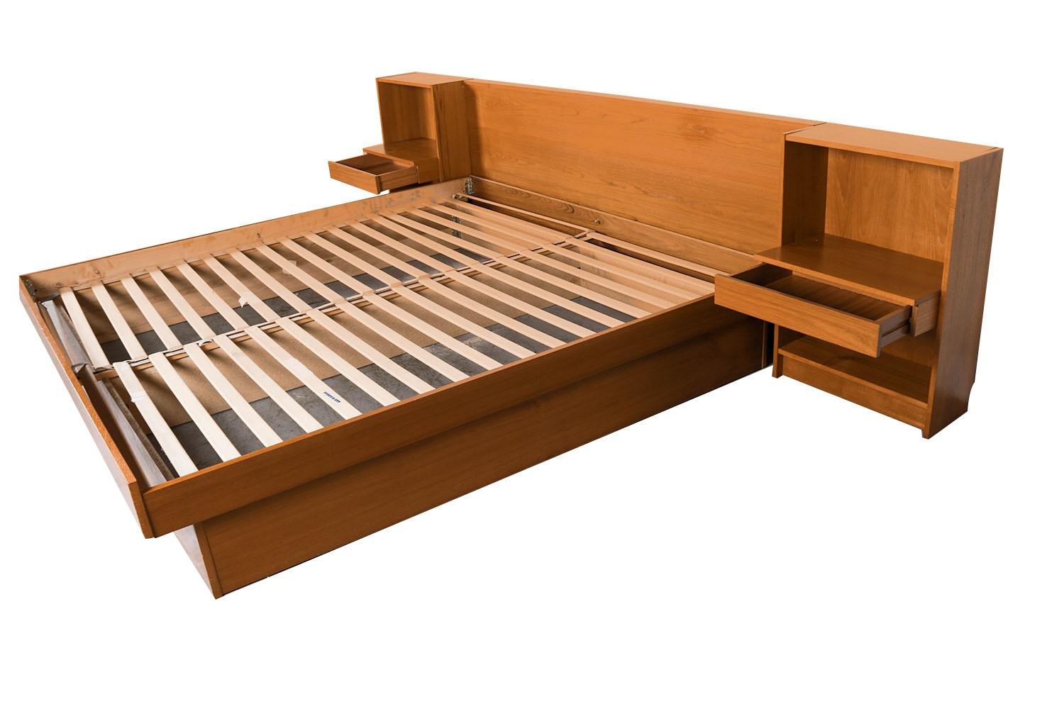 Mid-Century Modern Danish Modern Teak King Platform Bed with Nightstands