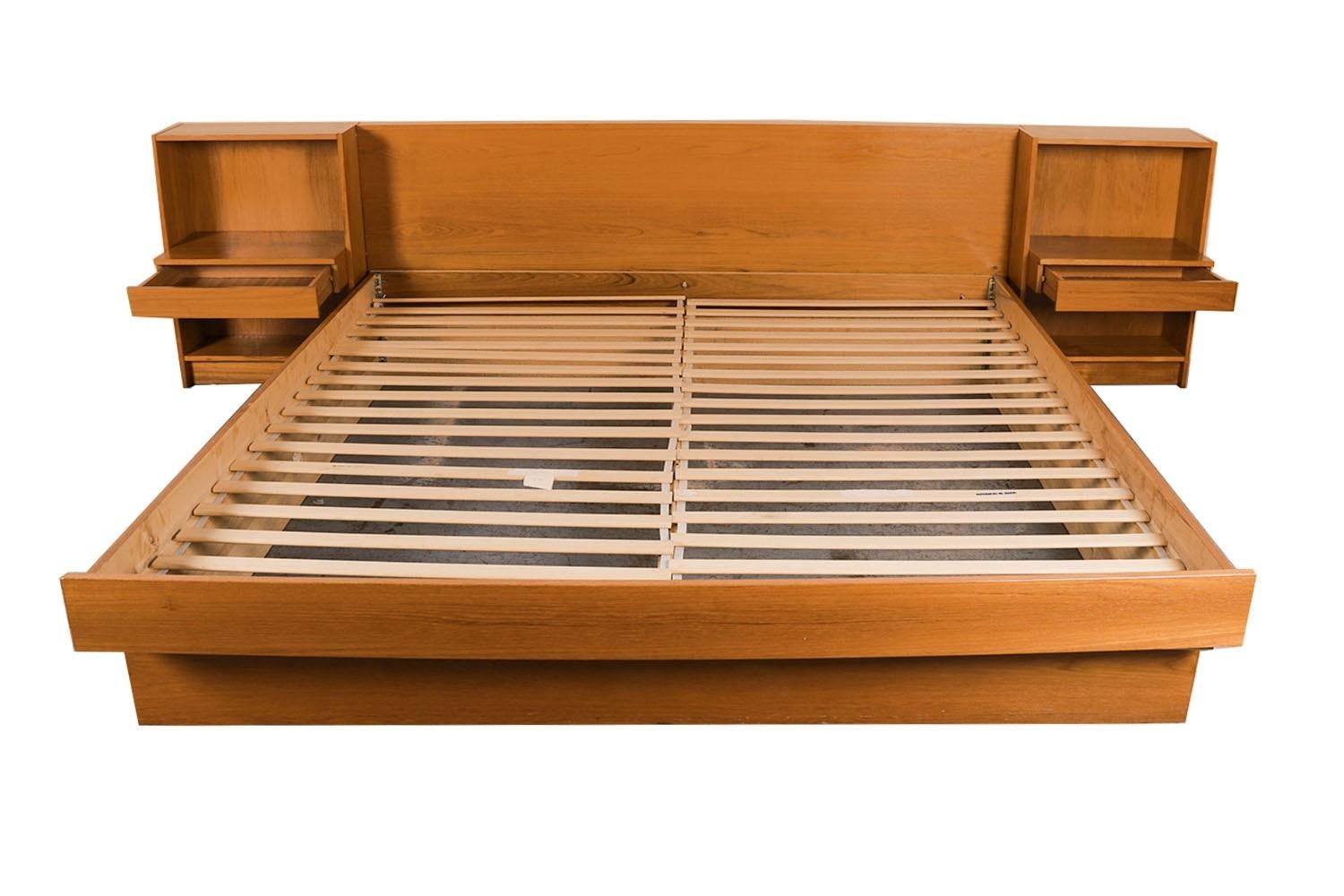 Late 20th Century Danish Modern Teak King Platform Bed with Nightstands