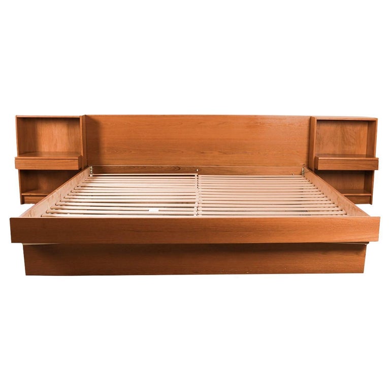 Danish Modern Teak King Platform Bed, Modern King Bed With Attached Nightstands