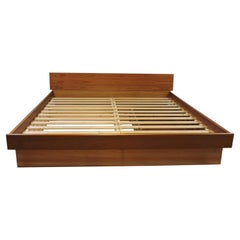 Used Danish Modern Teak King Size Platform Bed Frame with Storage