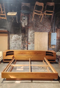 Danish Modern Teak King Size Platform Bed with Integrated Floating Nightstands