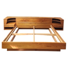 Danish Modern Teak King Size Platform Bed with Integrated Floating Nightstands