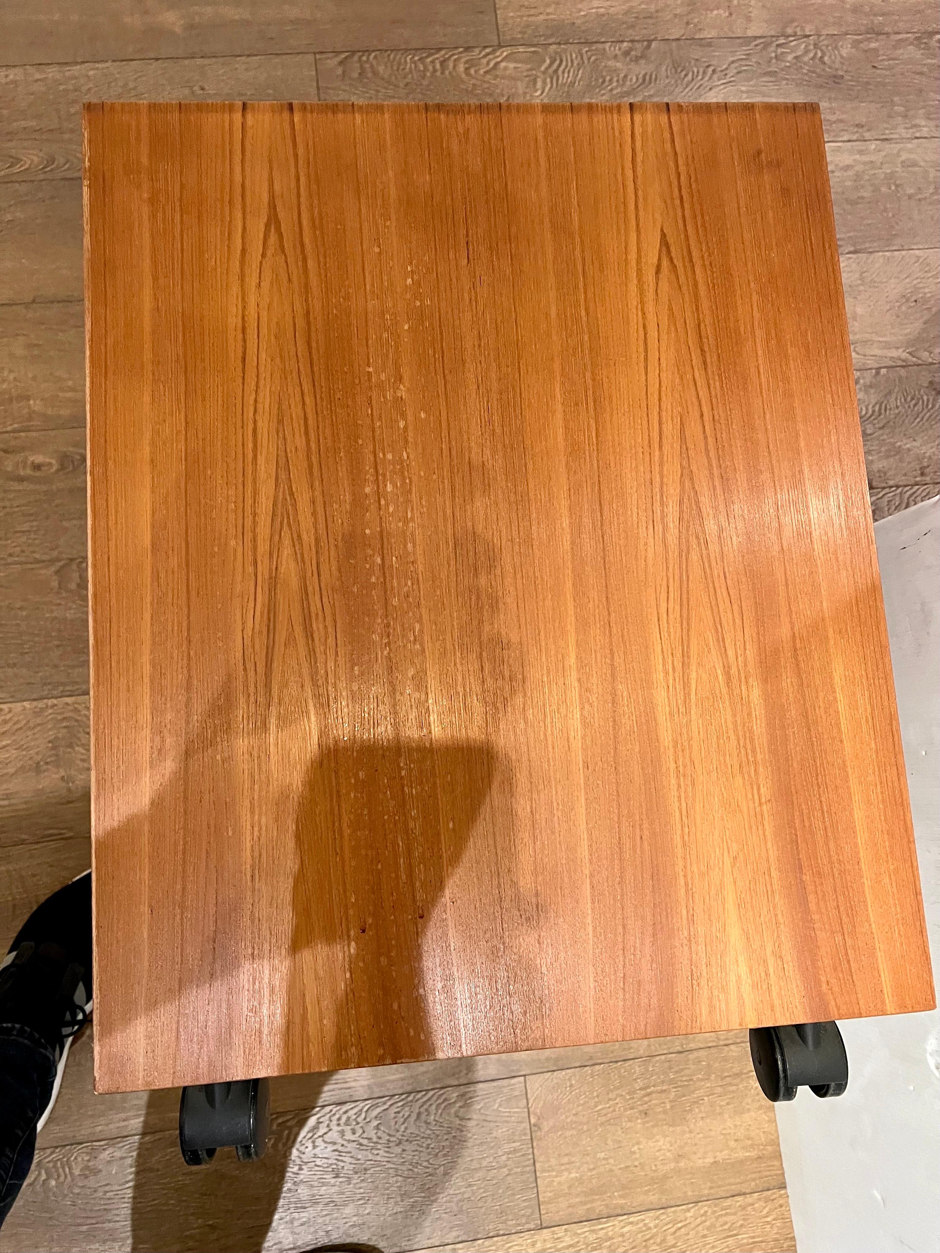 Danish Modern Teak & Laminate Dry Bar with Removable Tray on Casters For Sale 2