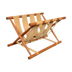 Danish Modern Teak + Leather Folding Magazine Rack