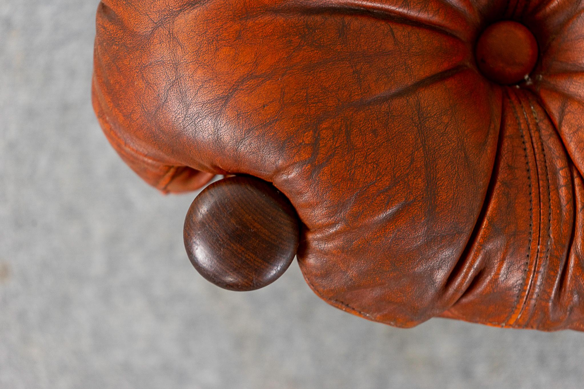 Danish Modern Teak & Leather Footstool In Fair Condition In VANCOUVER, CA