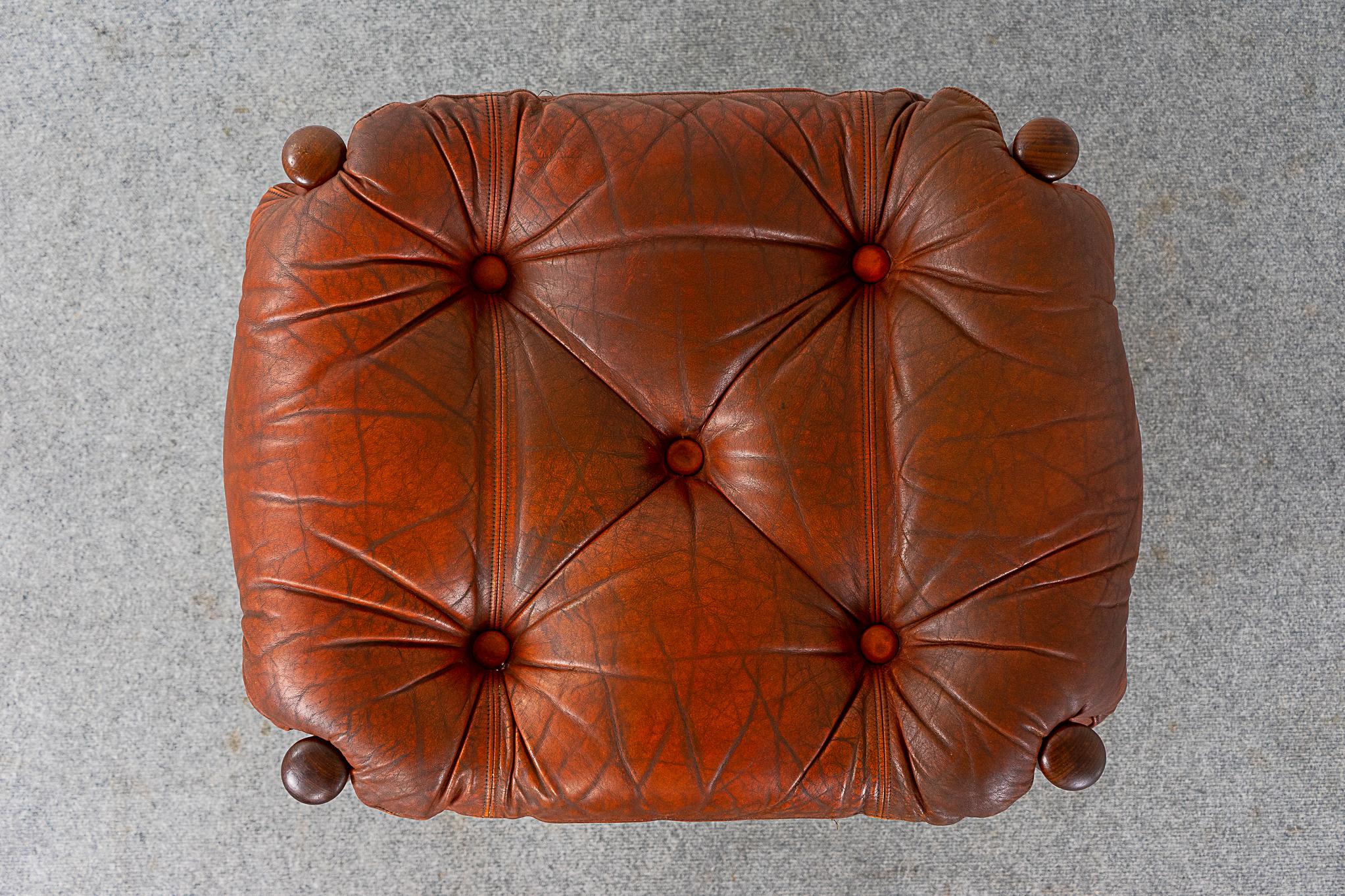 Mid-20th Century Danish Modern Teak & Leather Footstool
