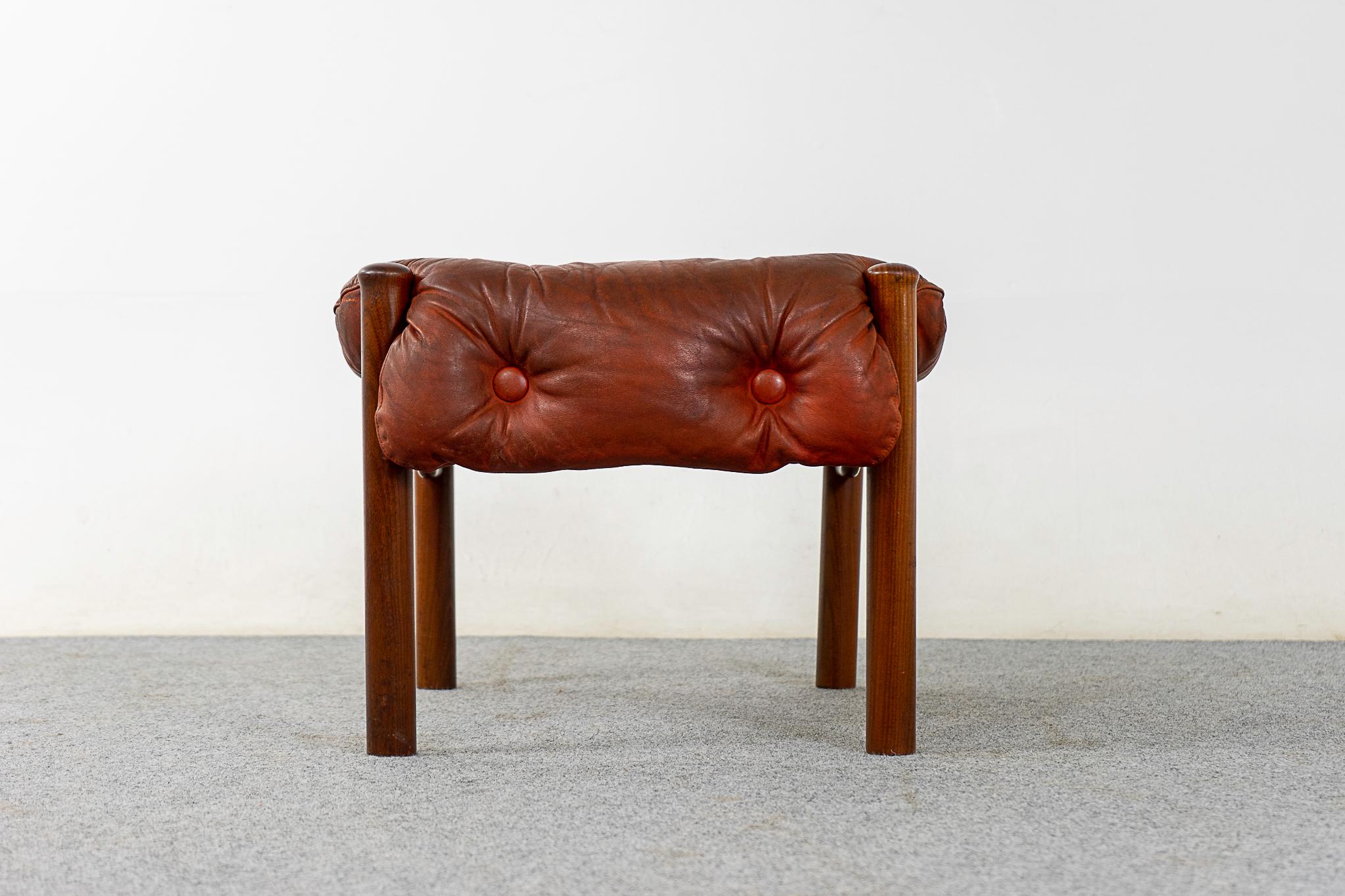 Danish Modern Teak & Leather Footstool 3