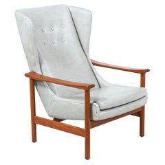 Danish Modern Teak 
Leather Wingback Lounge Chair