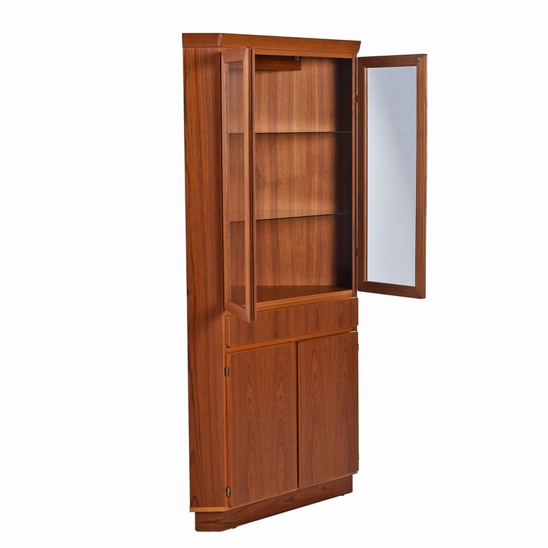 Danish Modern Teak Lighted Curio Display Corner by Skovby
