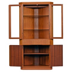 Danish Modern Teak Lighted Curio Display Corner Cabinet by Skovby