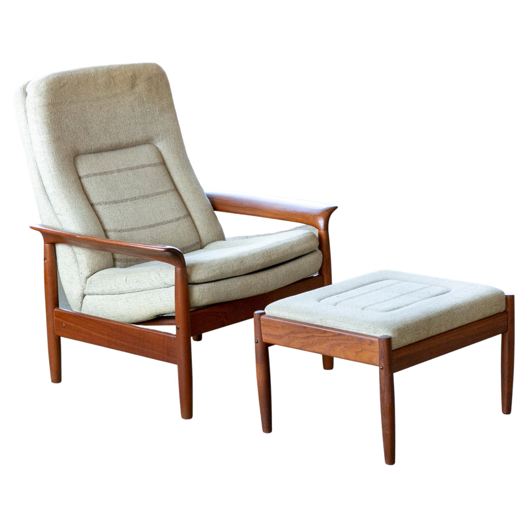 Danish Modern Teak Lounge Chair with Ottoman, Denmark, circa 1970 For Sale