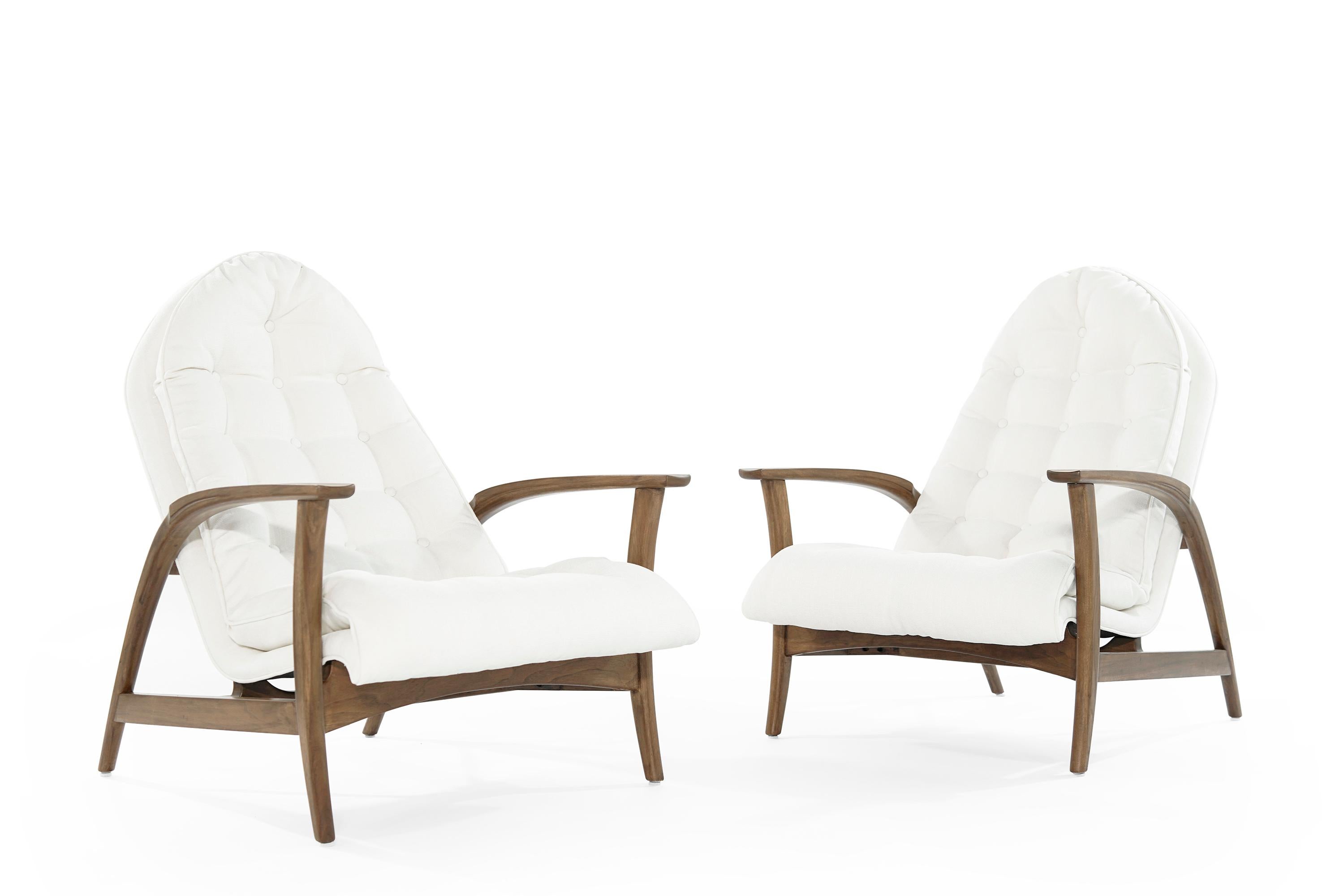 Linen Danish Modern Teak Lounge Chairs