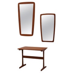 Danish Modern Teak Mirrors and Table, 1960s. Set of 3.