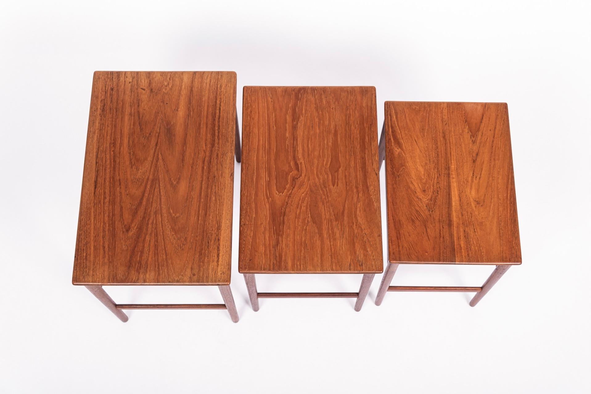 Danish Modern Teak Nesting Side Tables by Hans J. Wegner, 1960s For Sale 3