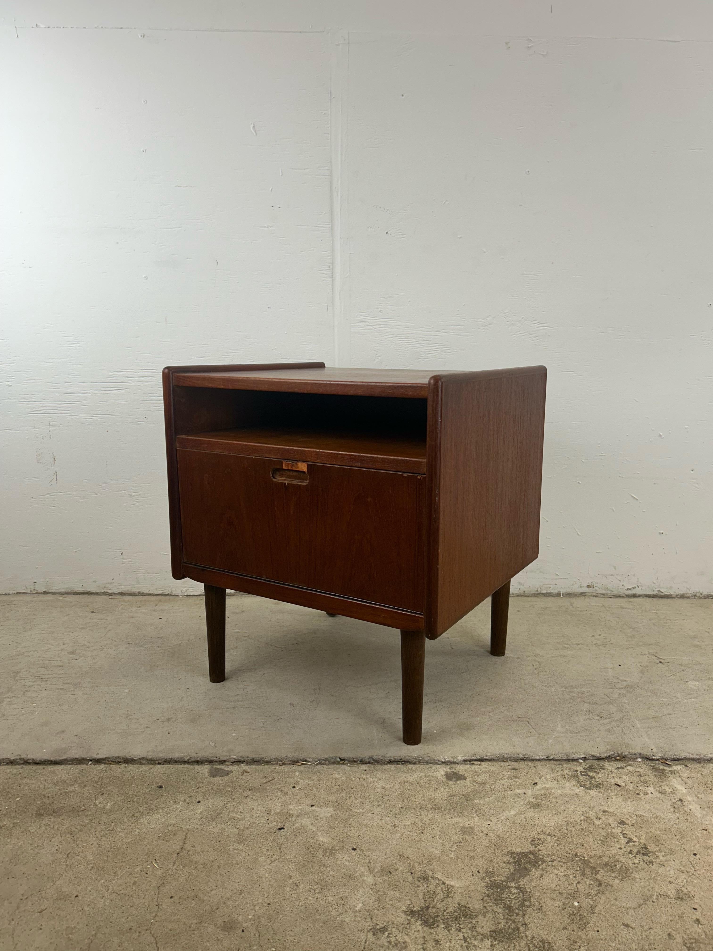 Scandinavian Modern Danish Modern Teak Nightstand with Drop Front Cabinet For Sale