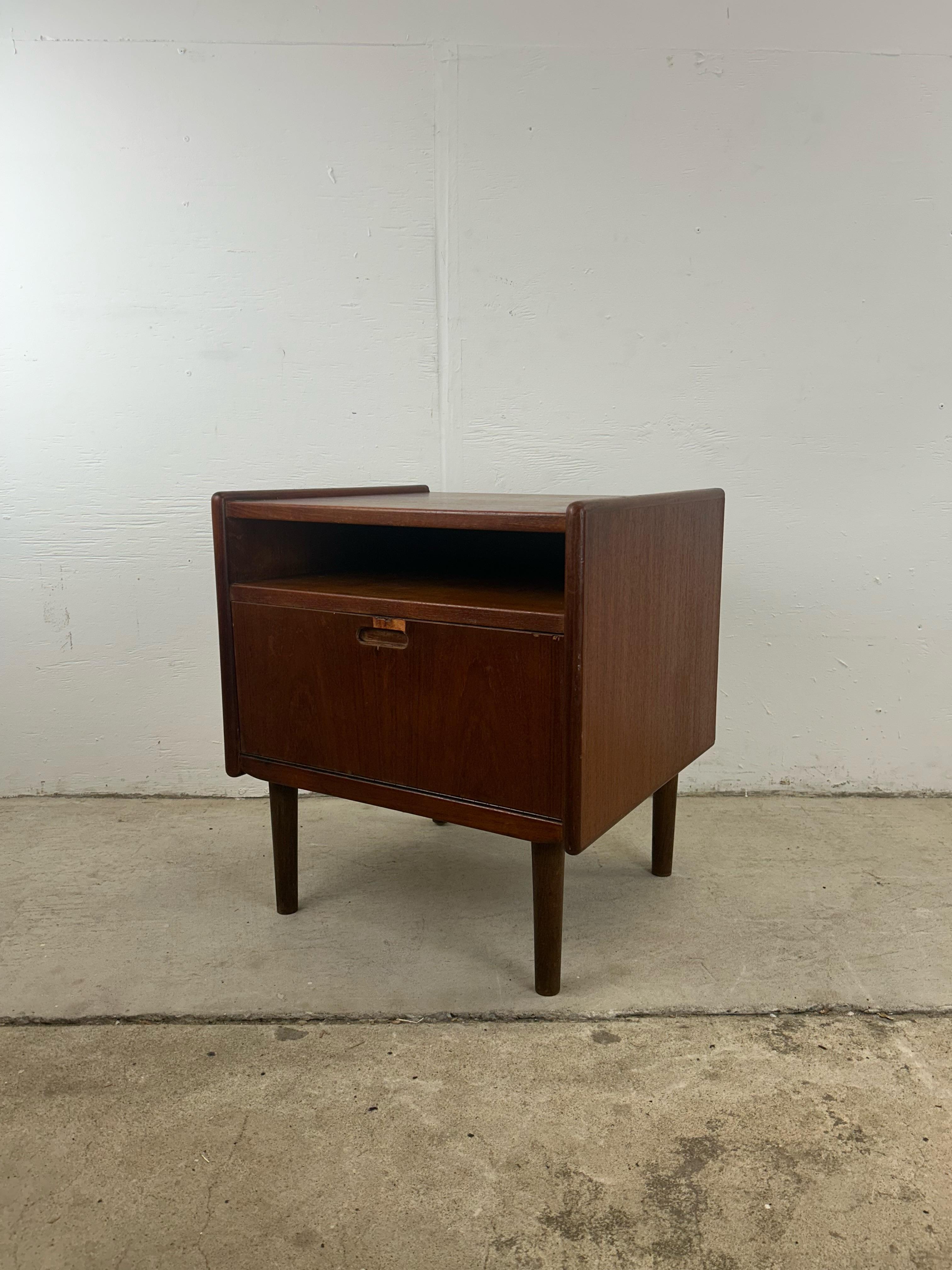 American Danish Modern Teak Nightstand with Drop Front Cabinet For Sale