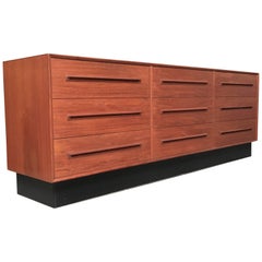 Danish Modern Teak Nine-Drawer Dresser