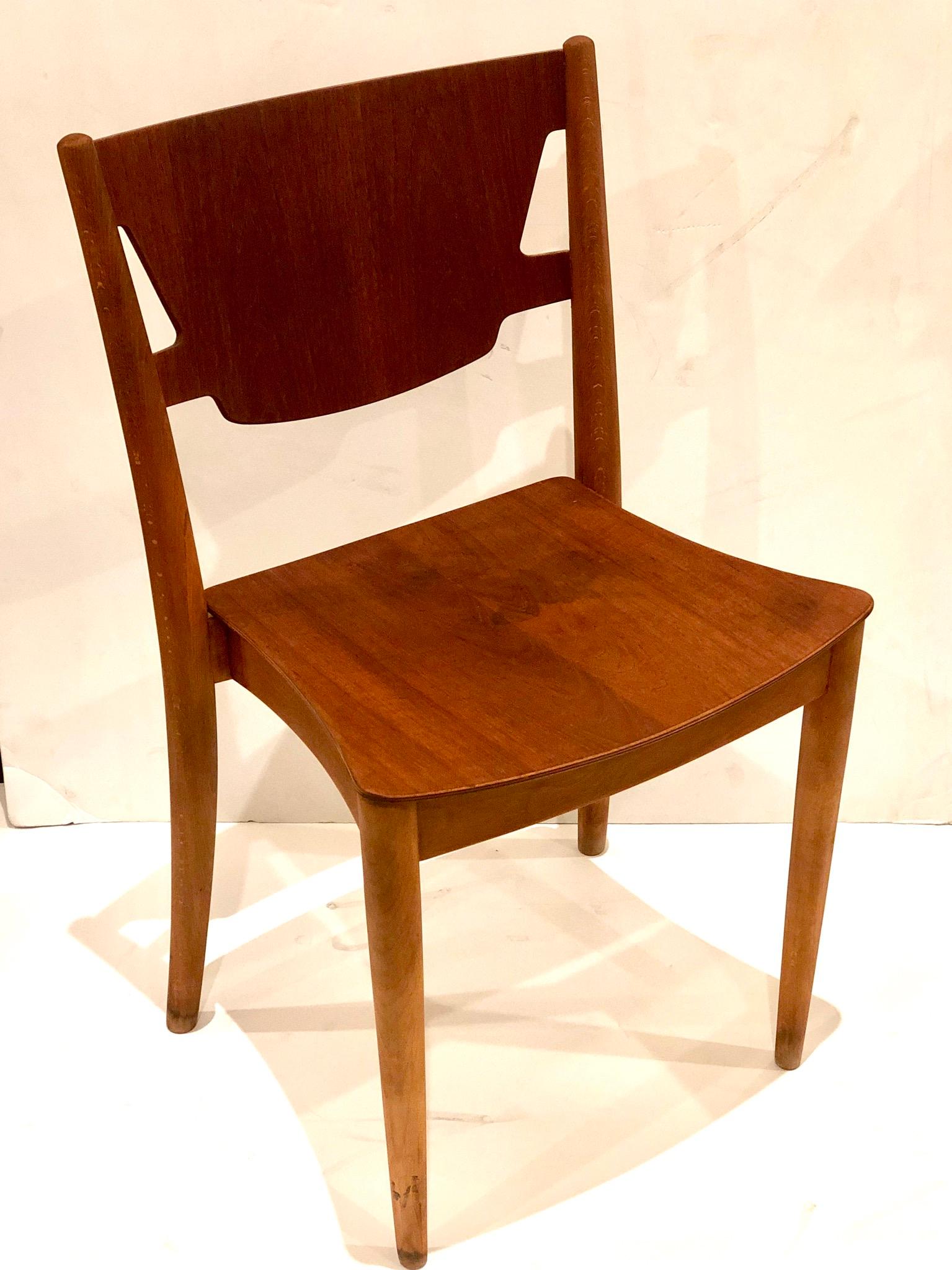 Beautiful single desk chair designed by Borge Mogensen for CM Madsen teak seat and back with oak frame ,we have cleaned and light sanded the chair, its solid and sturdy with some stains as shown due to age, this is a very rare chair only a small