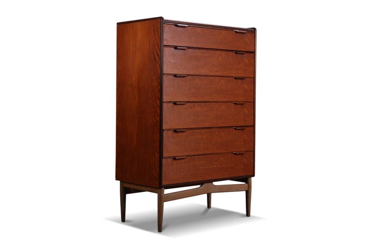 Danish Modern Teak + Oak Highboy Dresser For Sale at 1stDibs