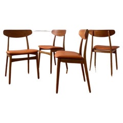 Danish Modern Teak, Oak & Leather Set of 4 Dining Chairs by Arkitekt Kjaernulf