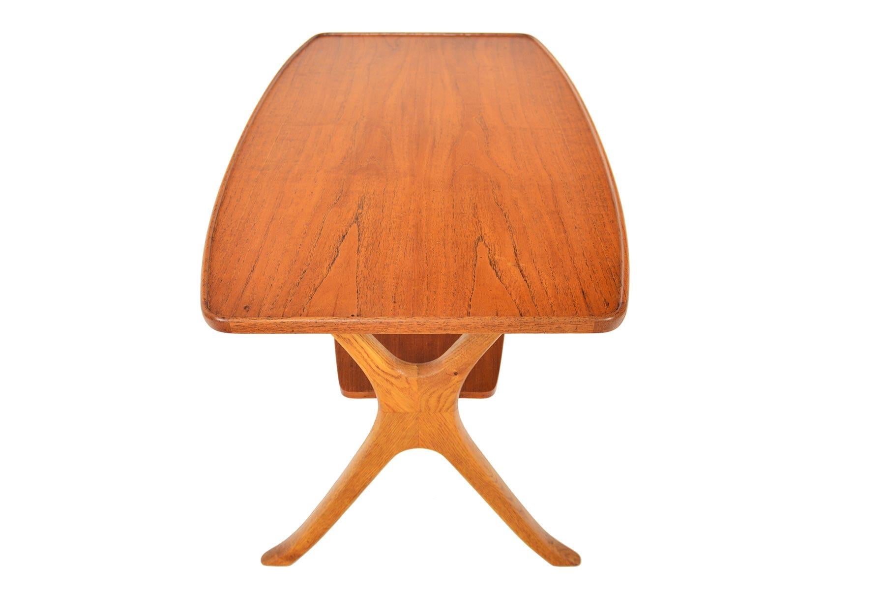 20th Century Danish Modern Teak and Oak Swag Leg Coffee Table